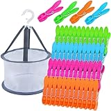 KEYBOO 48 Stück Wäscheklammern mit Aufhänge-Korb Box, Windfeste...