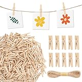 Atssetie 360 x Mini Holzklammern, 25mm Kleine Wäscheklammern mit 10M Jute...